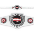 CHAMPIONSHIP AWARD BELT BRIGHT SILVER w WHITE LEATHER